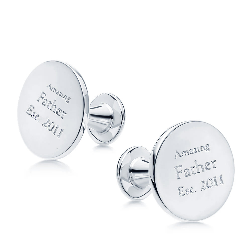 Engravable Round Silver Cufflinks - hersey-and-son