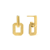 18ct Gold Plate & Sterling Silver Square Deco Drop Earrings