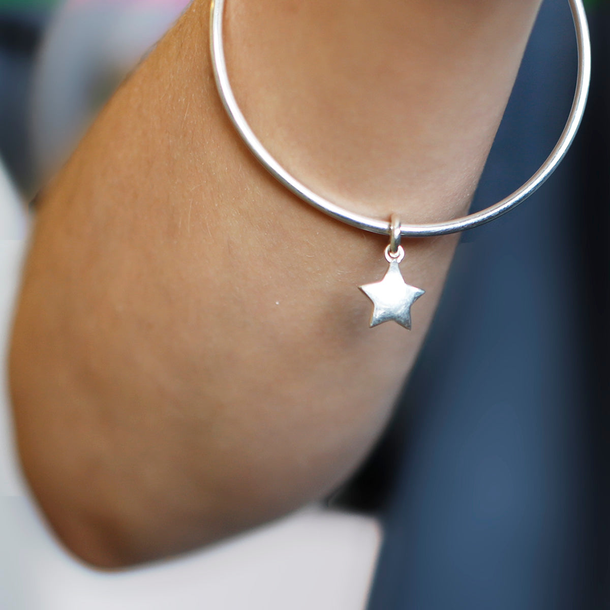 Sterling Silver Star Bangle - hersey-and-son