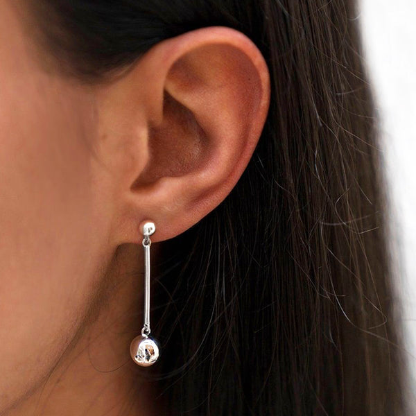 Silver ball drop hanging earrings