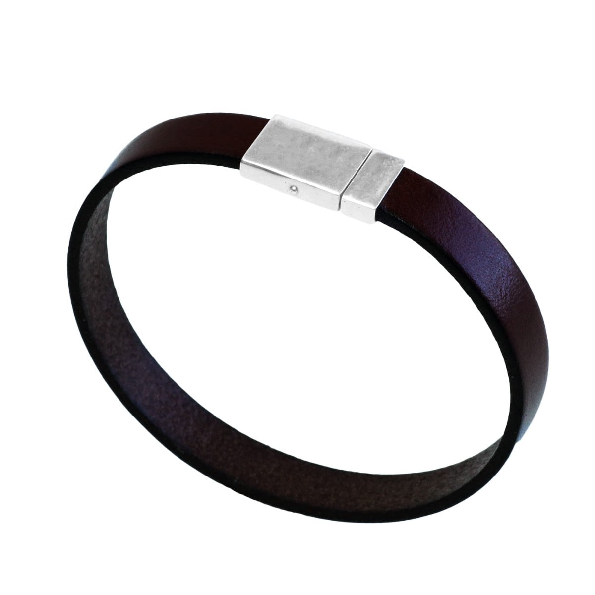 Mens leather bracelet hot sale with silver clasp