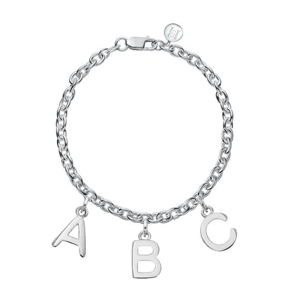 Men's Leather Sterling Silver Round M Initial Bracelet