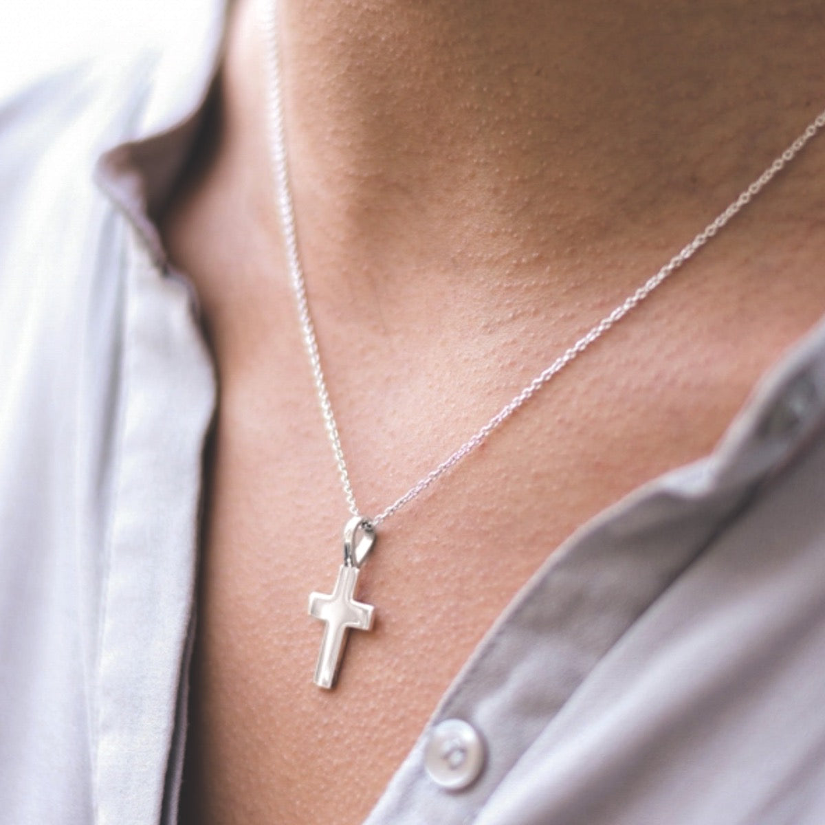 14k White Gold Sideways Curved Textured Cross Necklace – AJ's Jewelers