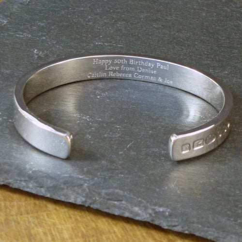 Silver engraved sales bracelet mens