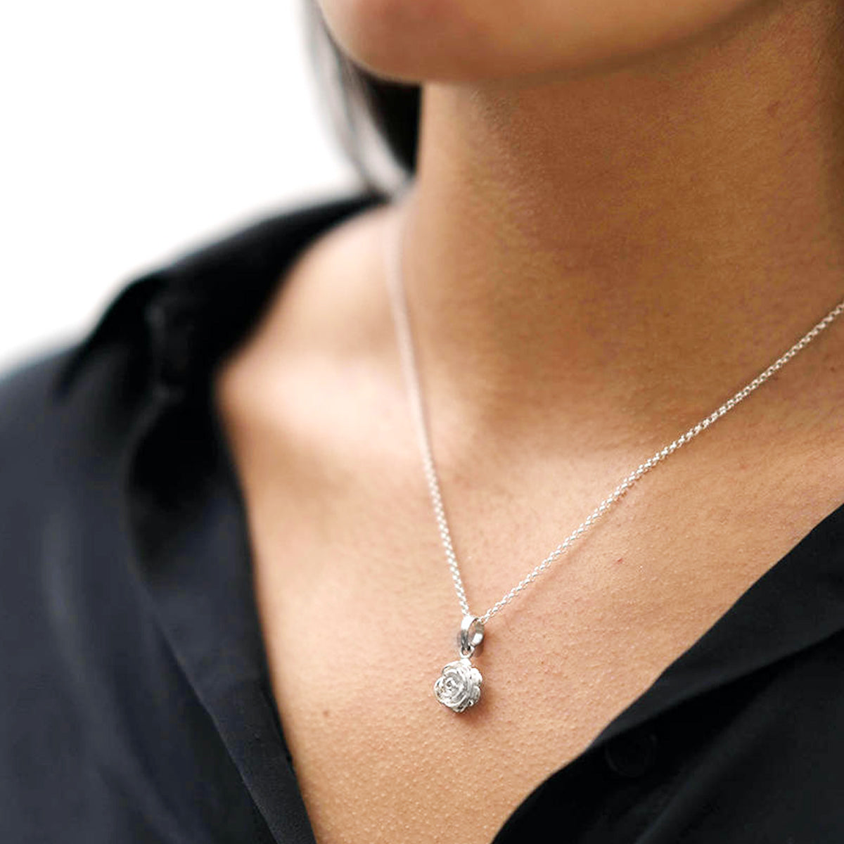 Sterling Silver Rose Necklace Pendant | Hersey & Son Silversmiths