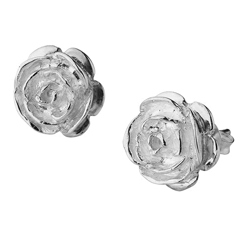 Silver Rose Flower Stud Earrings | The British Craft House